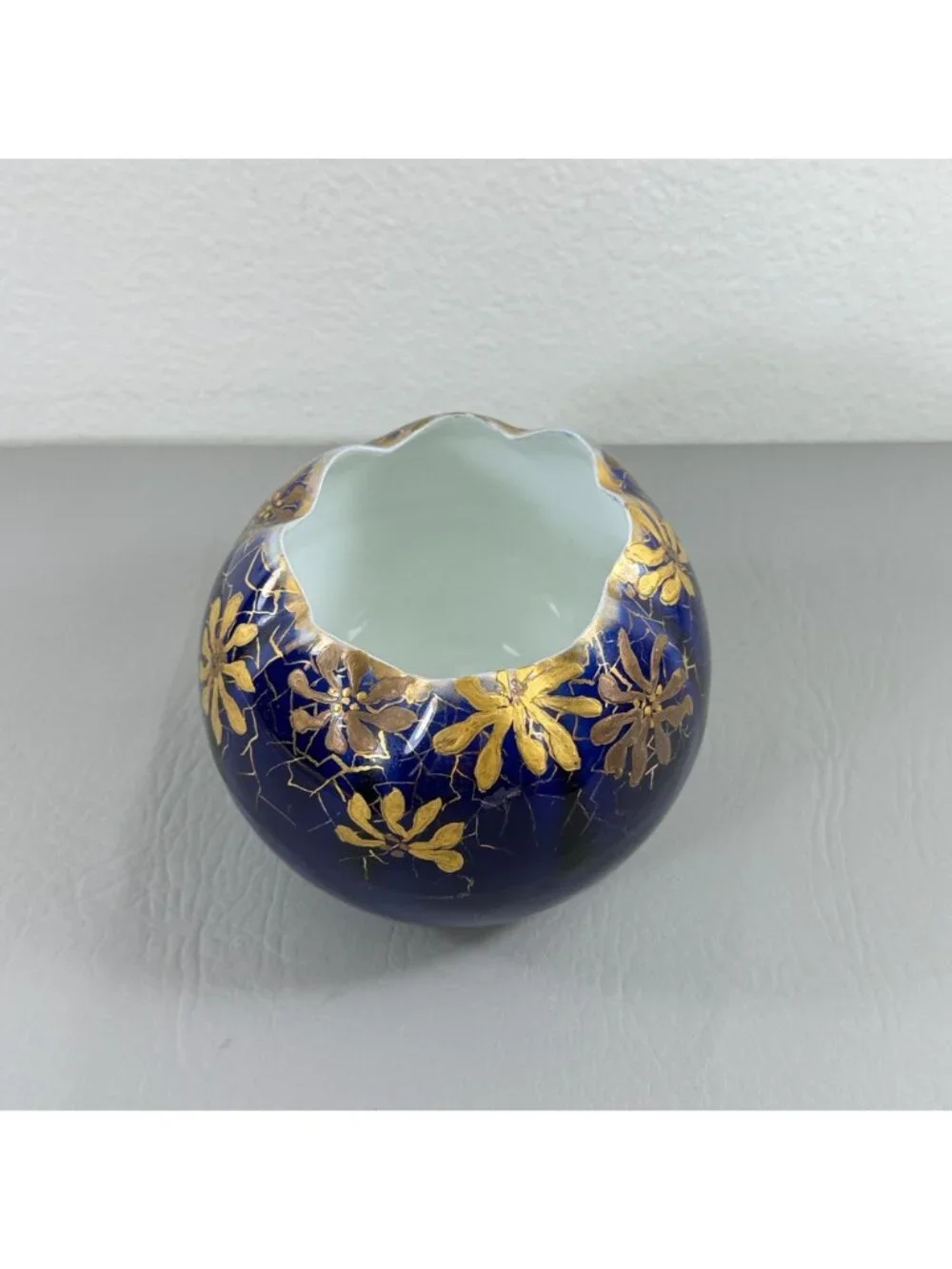 Antique Ernst Wahliss Vienna Porcelain Rose Bowl Cobalt Gold Art Nouveau 1893